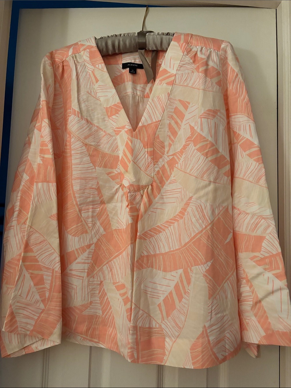 Alfa I Peach and Cream Printed V-Neck Blouse